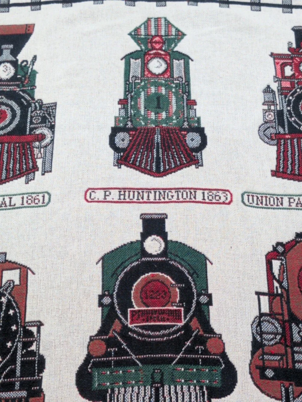 Vintage Goodwin Weavers Trains Tapestry Blanket Peggy Jo Ackley Made in USA